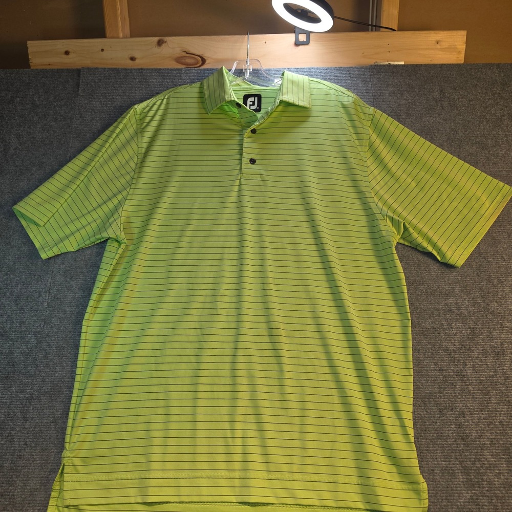 FootJoy Golf Polo Mens Medium Lime Green Striped Short Sleeve Good Condition